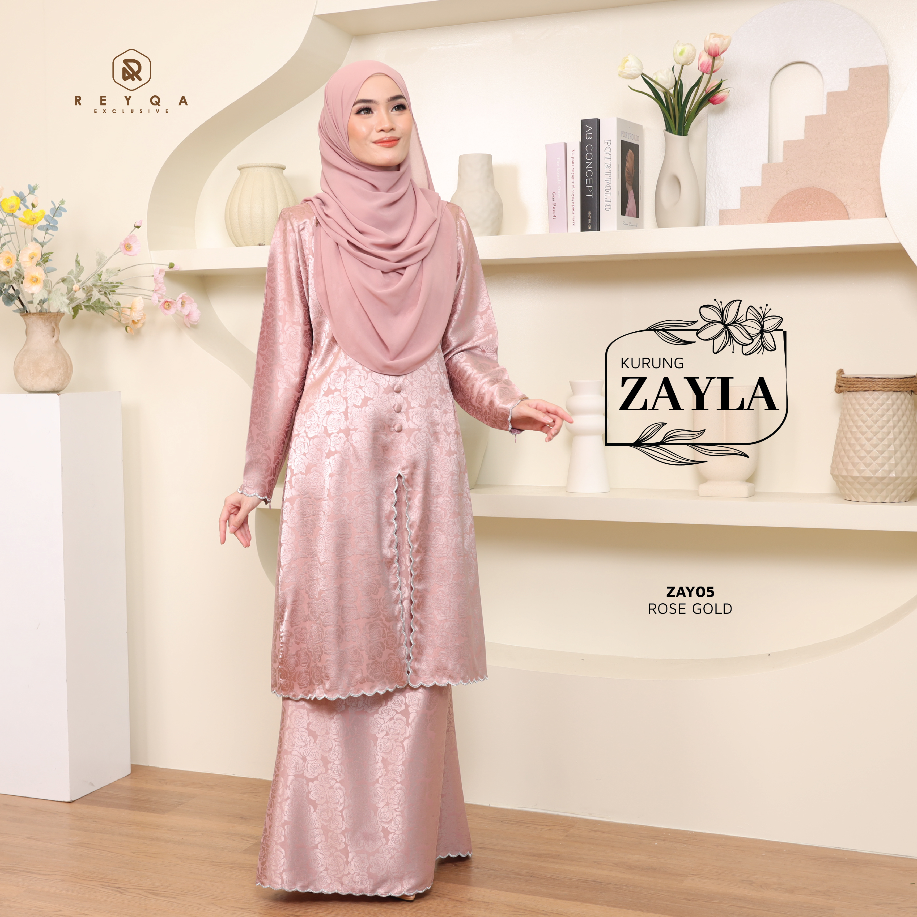 Reyqa Exclusive | Muslimah Collection | Hijab | Exclusive Muslimah Attire |  New Arrival Zayla/05 Rose Gold